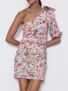 Zara One Sleeve Soft Girl Floral Dress